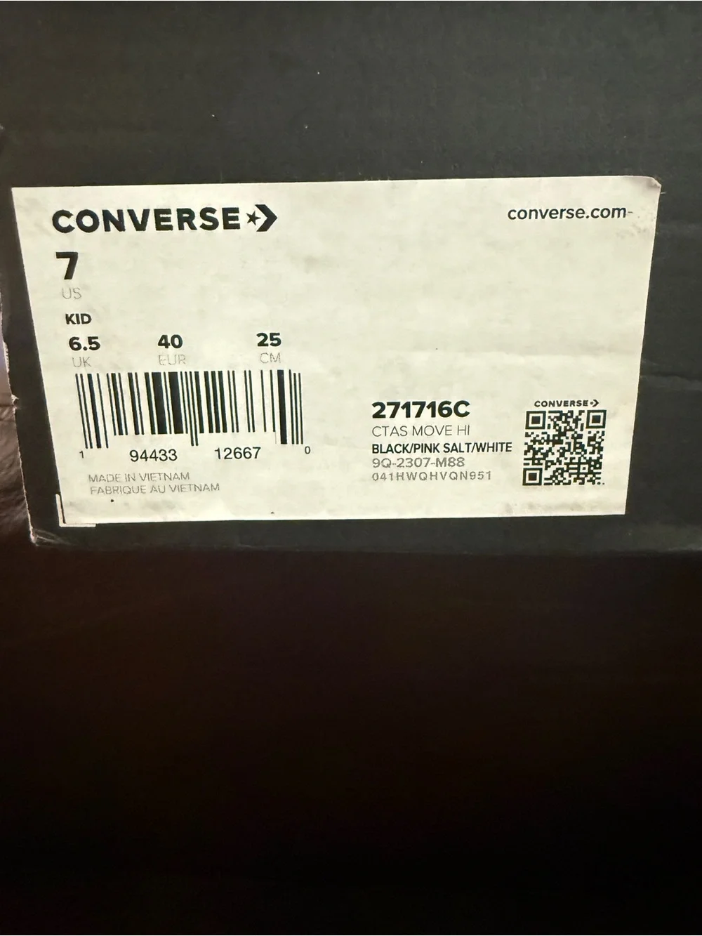 Converse Chuck Taylor Move Platform (GS) Size 7Y Black Pink Salt 271716C New